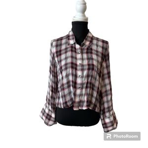 Splendid Contemporary Plaid Fall Print Cropped Button Down Shirt Size XS Cute!